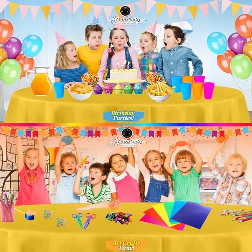 Image of Grandipity 24 Pack Premium Disposable Plastic Tablecloth 84 inch Inch Decorative Round Table Cover - Yellow