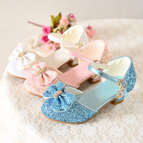 Girls Rhinestone Bow Closed Toe Sequin PU Shoes High Heel Shoes Wedding Prom Party Girls Sandals Heels2