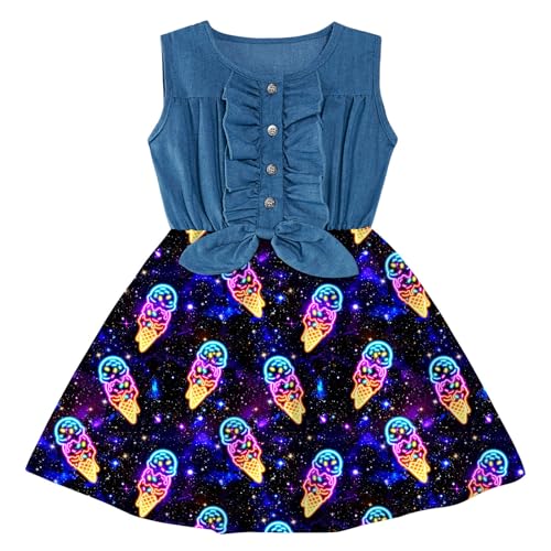 Enlifety Girls Neon Dress Size 5 6 Denim Top Ice Cream Galaxy Dresses Cowgirl Summer Sundress Casual Glow Party Outfit