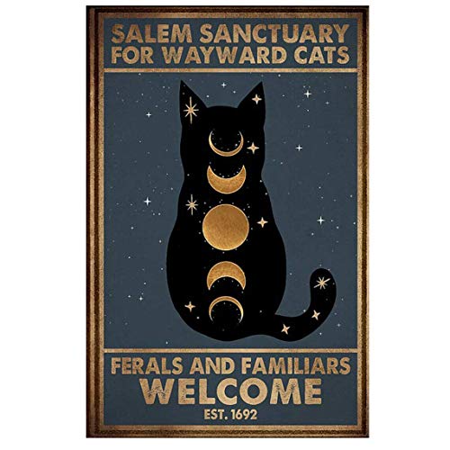 Gfjqjh KIFDHFDHDHDH05 For Wayward Cats Ferals And Familiars Vintage Tin Sign Black Cat Bar Cafe Restaurant Wall Art Sign 8X12 Inches cover