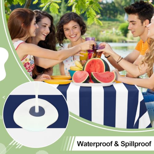 Image of misaya 12 Packs 54 inch x 108 inch Plastic Disposable Table Cloth, Navy and White