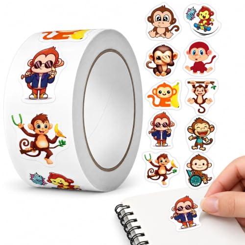 Rollo Pegatinas animales Mono para niños, animal stickers, 1 Unidad
