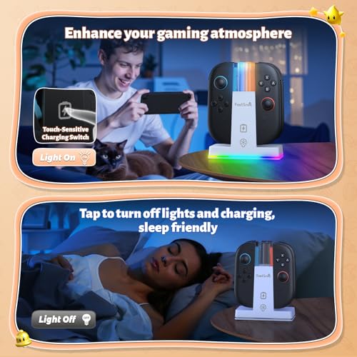 Image of FASTSNAIL Switch 2 Controller Charger Dock for Nintendo Switch 2 for JoyCon | 4-in-1 Fast Switch 2 Joypad Charging Dock Station, 9 RGB Light, Dual-Direction Magnetic Stand for Joycon 2 Accessories, White