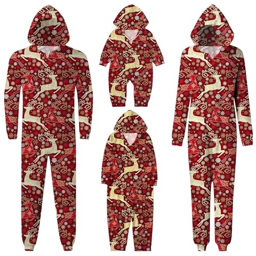 Family Christmas Pjs Matching Sets Long Sleeve Snowflake Print Onesie Jammies Sleepwear Casual Jumpsuit with Pockets