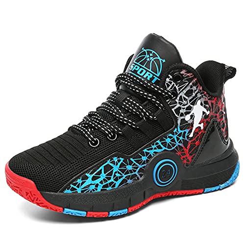 Ucilxi Fashion Anti Slip Wear Resistant High top Children's Sports Basketball Shoe Black Blue