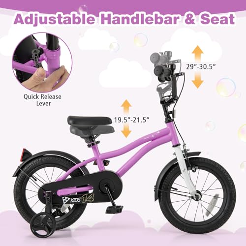 Image of BABY JOY Kids Bike, 12 14 16 18 Inches Sporty Bicycle with Training Wheels, Adjustable Seat, Handbrake & Coaster Brake, Reflectors, Girls Boys Bike for 3-8 Years Old Children