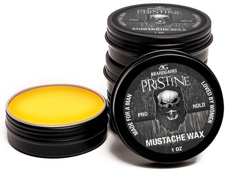 Beard Gains Pristine Scent Strong Hold Mustache Wax 1oz - Hold, Mold, and Tame Moustache W/Organic and Natural Stache Wax (White)