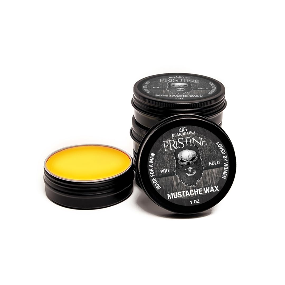 Beard GainsPristine Scent Strong Hold Mustache Wax 1Oz - Hold, Mold, And Tame Moustache W/Organic And Natural Stache Wax (White)