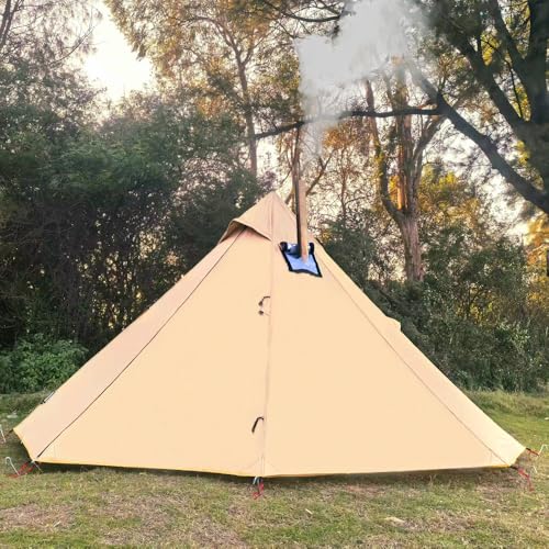 HipierFx 1 Person Tent Lightweight Teepee Hot Tent with Furnace Hole Four Seasons Waterproof Camping Hiking Hunting Fishing Backpack (Khaki)