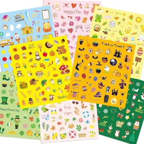 Fancy Land 16 Sheets Holiday Stickers Assortment 800 Seasonal Stickers for Kids Children Thanksgiving Christmas Birthday Party Favors