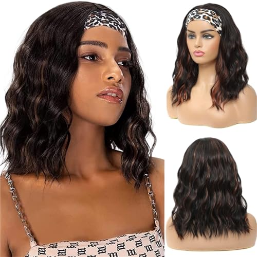Perruque cheveux bouclés ondulés femme avec bandeau multicolore