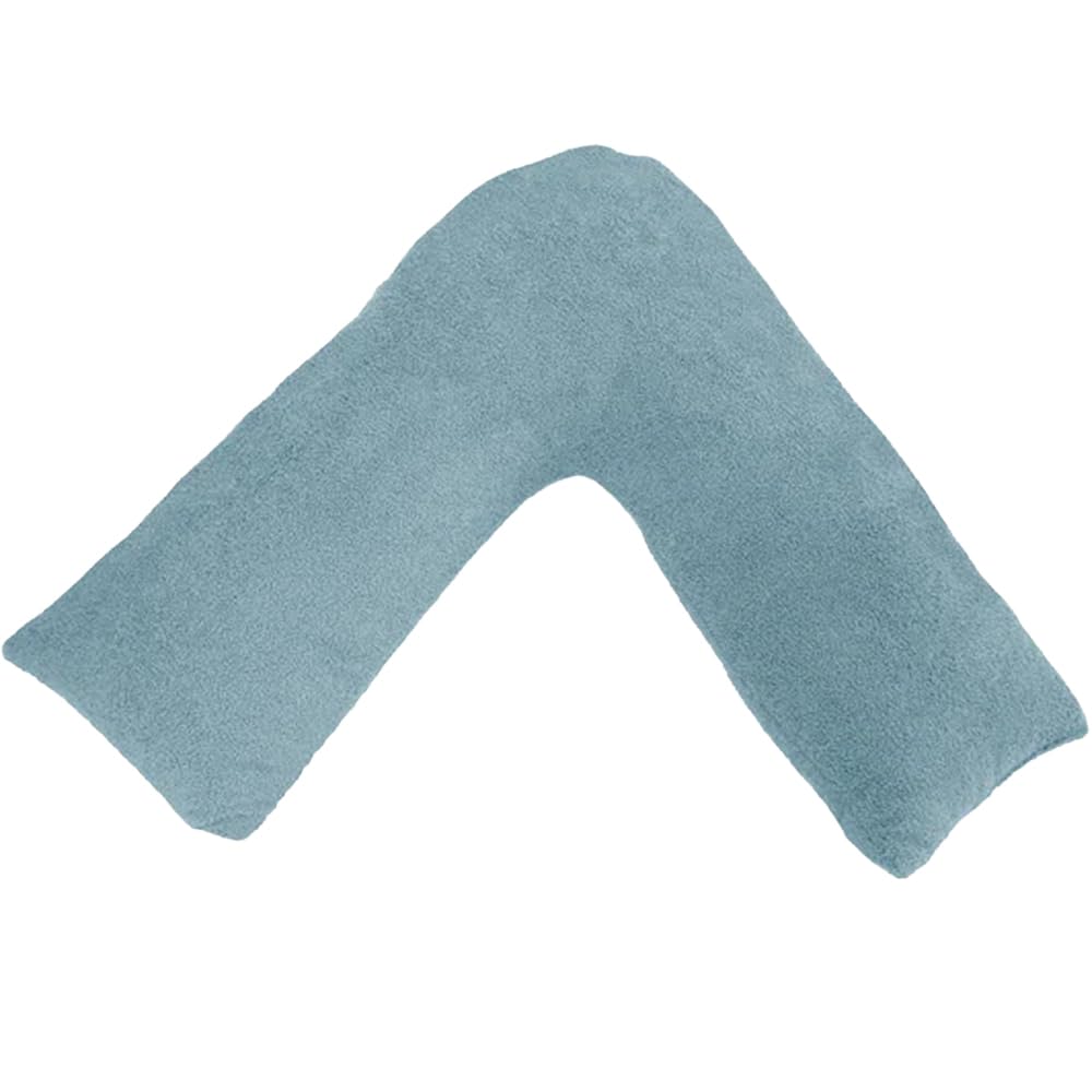 Lancashire Textiles V Shaped Pillow – Teddy Fleece, Hollowfibre Filling, Supportive Pillow for Sitting Up, Relaxing, or Sleeping, Made in Britain (Light Blue, 66cm x 36cm x 33cm)