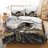 🐳【Idées Cadeaux Parfaites】- cette parure de lit peut rendre votre chambre amusante et intéressante.Literie de jeunesse en microfibre douce et moelleuse avec un joli motif de chat chaton pour les jeunes amoureux des animaux.