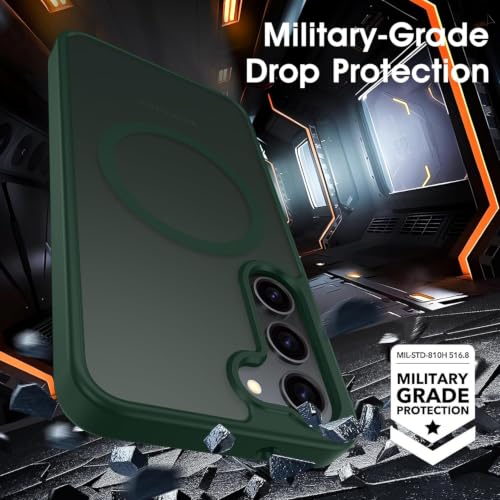 Image of Oterkin Magnetic Case for Samsung Galaxy S24 Plus, Dark Green | Compatible with MagSafe, Matte Frosted Translucent, Shockproof, Military Grade Protection