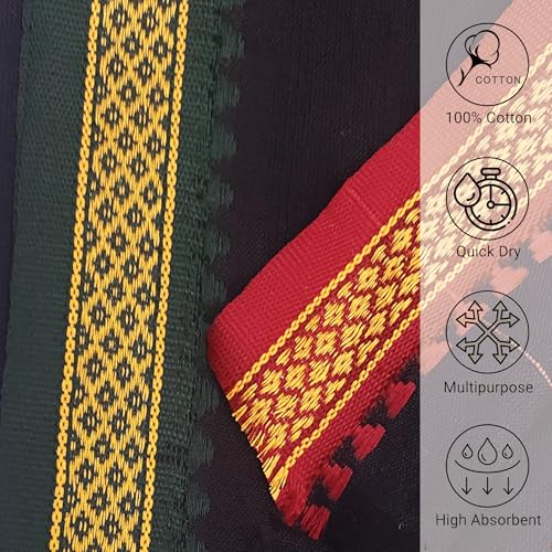 Image of Handloom Cotton + Polyester Mix God Towel | Gamcha /Angocha Towel | Fast Absorbing Bath Towels|Pack of 6 | Size 76 x 168 cm | Black