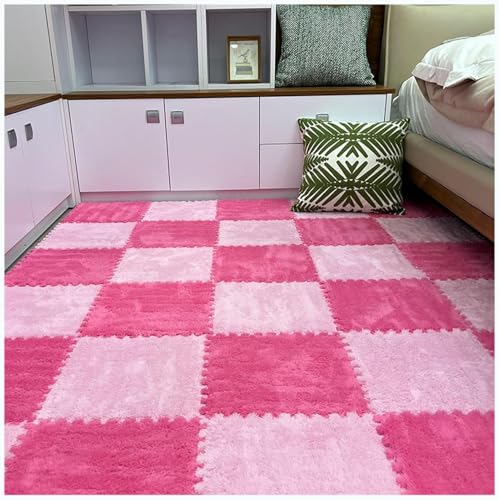 Carreaux de moquette emboîtables velours pour sol dur - Tapis puzzle en mousse anti-bruit maison