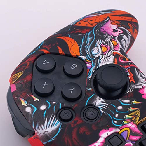 Yorha Studded Silicone Transfer Print Cover Skin Case Only For Nitendo Official Switch Pro Controller X 1(Dragon Red) With Pro Thumb Grips X 8 #TOP5