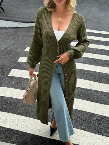 Image of Saodimallsu Womens Long Duster Cardigans Button Down Maxi Sweater Dress