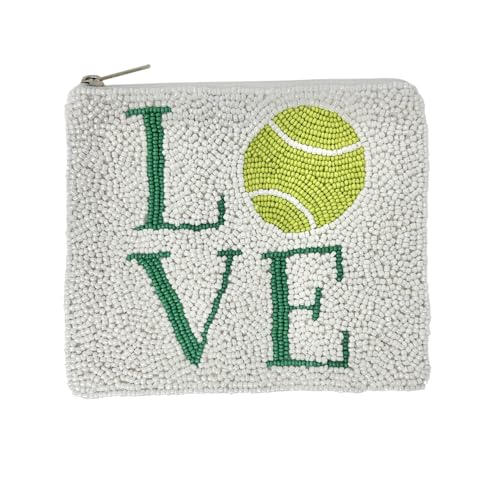 LOVE TENNIS Beaded Pouch, Coin Pouch, Tennis Purse, White Tennis Beaded Coin Pouch, Small Wallets for Her