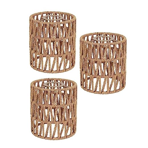 3 Pack Rattan Lamp Shade Small Boho Shades Replacement - Pendant Sconce Shade Ceiling Fan Light Covers Cylinder Woven Lampshade for Pendant Light Floor Lamps Chandelier Wall Sconces Light Fixture