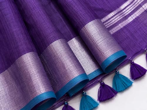 Image of HAIDER ALI AND SONS Grey Cotton Linen Saree for Women | Soft Linen Slub Blend Saree with Running Blouse Piece | Lightweight Handloom Style Saree | Office, Casual, Party & Festival Wear