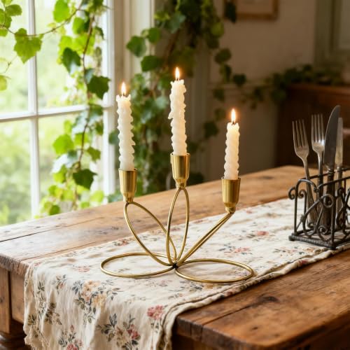 Metal Three Armed Candle Holders 6.1 Inch Gold Candlestick - image 1