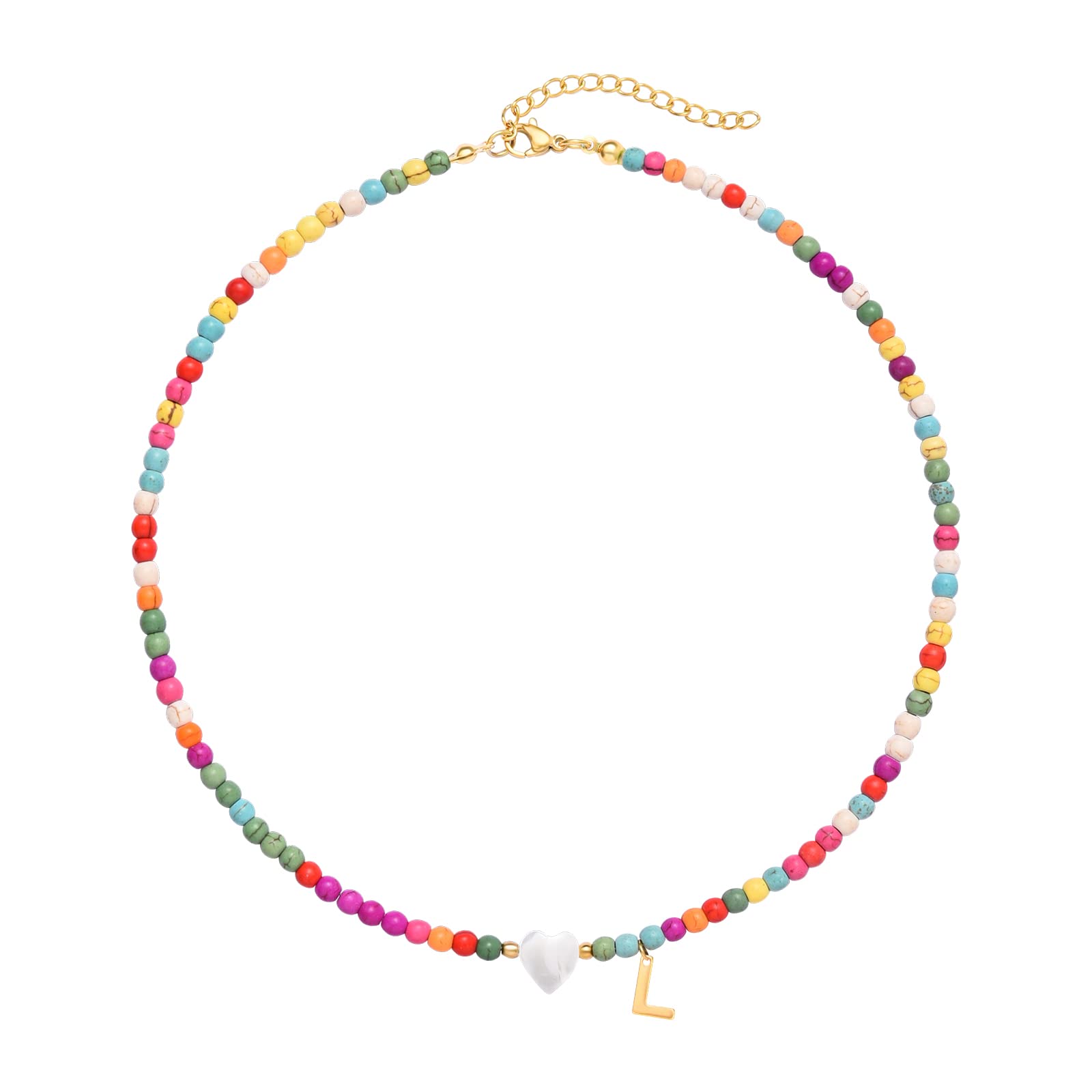 WellikeInitial Necklaces for Women Colorful Beaded Choker Necklace Stainless Steel 18K Gold Plated Y2K Aesthetic Gold Letter Necklace Handmade Boho Summer Necklace Jewelry Gift
