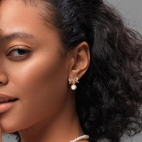 ORAZIO Clip On Earrings,Pearl Clip on Earrings for Women Long Pearl Drop Dangle Earrings,Lightweight Bow Heart CZ Clip On Hoop Earrings - Statement Fake Earrings Ear Clips Jewelry for Wedding Bridal4