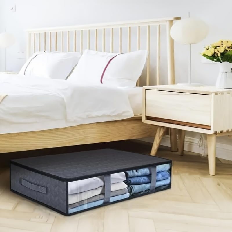 1 bolsa de almacenamiento no tejida debajo de la cama de 10.57 galones para ropa, transpirable y a prueba de humedad, color gris