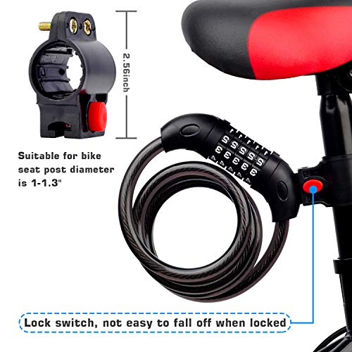 Bike Lock with Mounting Bracket, 4-Feet Bike Cable Basic Self Coiling 5-Digit Resettable Combination Cable Bike Locks, for Bicycle, Motorcycle, Scooter (Blue)
