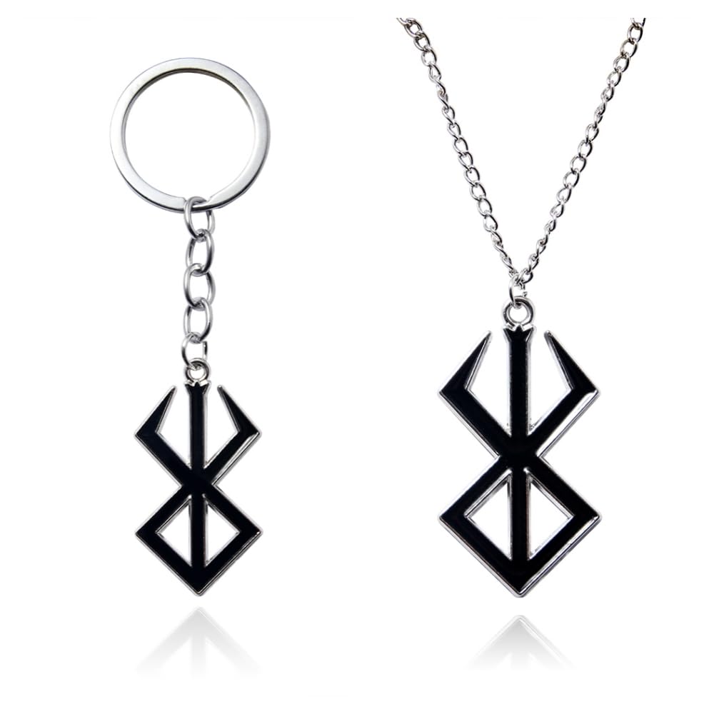 ZoCKZBerserk Symbol Necklace The Mad Warrior of Norse Viking Mythology Keyring Pendant Fashion Jewelry (2 PCS), Black, Zinc, No Gemstone