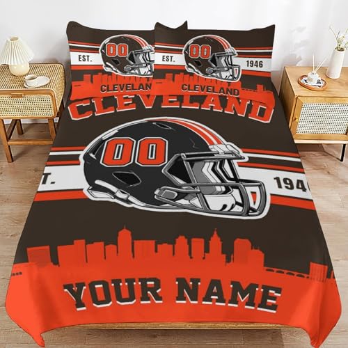 Midkepf Custom Cleveland Comforter Cover Set Personalized Name and Number Bedding Set Custom 3 Piece Full Size Bedding Set for Men Husband Boyfriend Teenage Boys