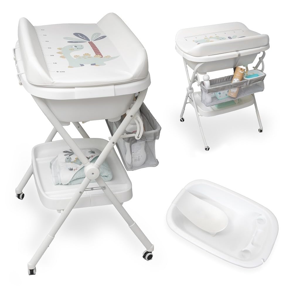 Interbaby Bañera Bebé Cambiador Plegable Patas, Ruedas, Hamaca (Estrellas) | Bañera con cambiador 2 en 1, hamaca anatómica extraíble, patas antideslizantes, altura ergonómica, portátil