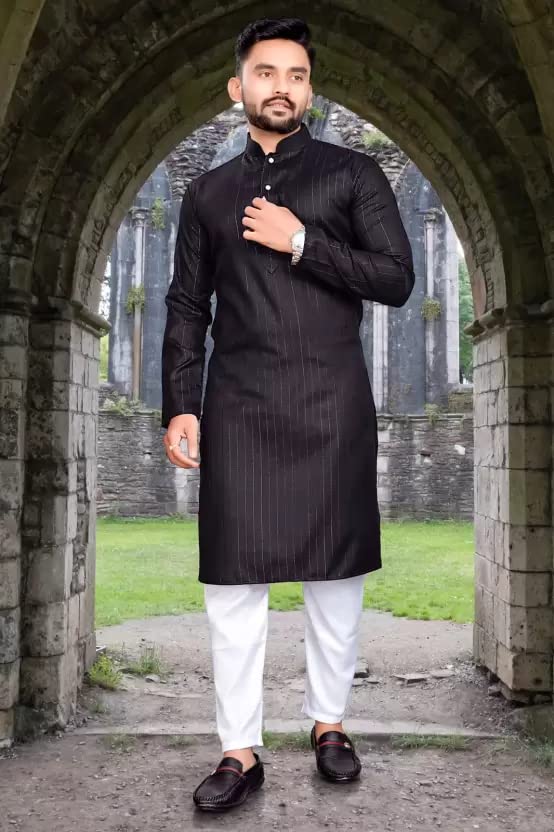 Image of Gauri Laxmi Enterprise Men Cotton Blend Straight Lining Kurta