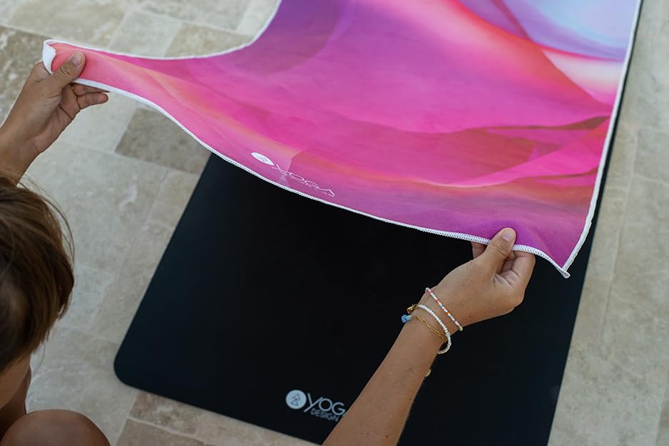Yoga Design LAB | The HOT Yoga Towel | Premium Non Slip Colorful Towel | Designed in Bali | Eco Printed + Quick Dry + Mat Sized | Ideal for Hot Yoga, Bikram, Ashtanga, Sport, Travel! (Rose) - Image 3
