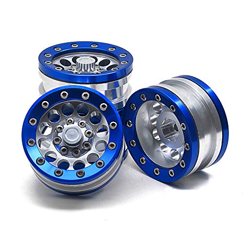 RC-Hub Aluminum Alloy 1.9" Beadlock Wheel Rims for 1/10 RC Axial SCX10 CC01 D90 D110 TF2, 4Pcs (Silver & Blue)