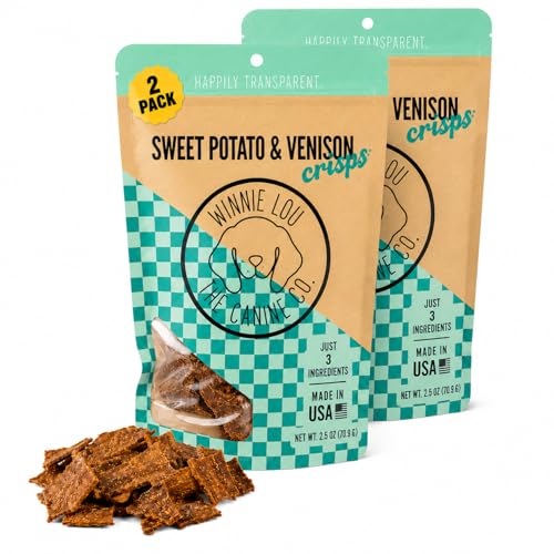 Winnie Lou Crisps Dog Treats Limited Ingredient Grain-Free Jerky Treats for Small & Large Dogs Single-Protein Sensative Stomach Made in USA Jerky Treats Sweet Potato & Venison (2 Pack)