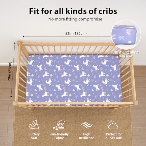 Image of Baby Crib Sheets Girl, 3 Pack Toddler Bed Sheets for 52 inchx28 inch Standard Toddler Mattresses, Soft Microfiber Fitted Crib Sheets Pink Purple Rainbow