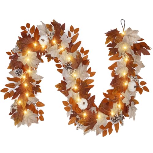 Fall Garland with Lights & Timer, Thanksgiving Fireplace Mantel Decor - image 1