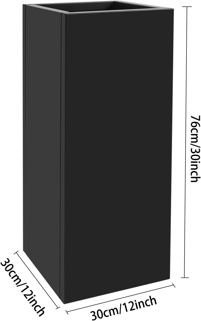 Tall Metal Planter Box, 30x12x12in Heavy Planter for Outdoor Plants with Removable Insert Shelf and Drainage Holes, Black Modern Flower Plant Pot for Indoor Patio Backyard Gardening (30x12x12in)