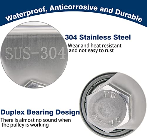2 Inch V Groove Wheel Pulley, Stainless Steel Sliding Gate Wheels(2 Pack) Heavy Duty Traction Wheel Super Silent Pulley Double Bearing Pulleys For Home Gym Diy Kits, Loading 790Lb For Handling Moving #TOP2