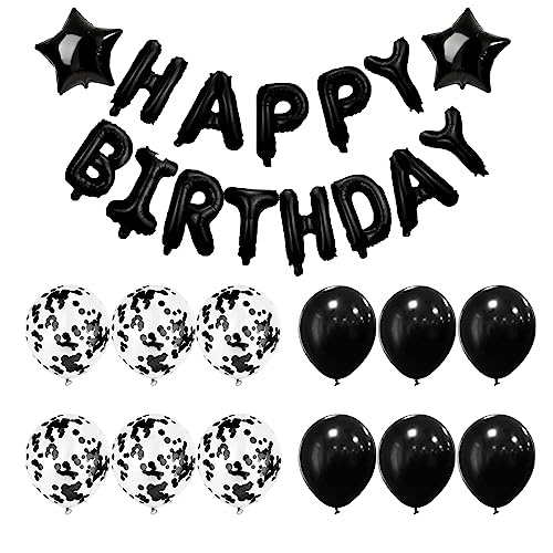 Luftballons Geburtstag Dekoration Schwarz Happy Birthday Girlande Schwarz Luftballons Konfetti Ballons Happy Birthday Luftballon Banner für Mädchen Jungen Geburtstag Party Deko