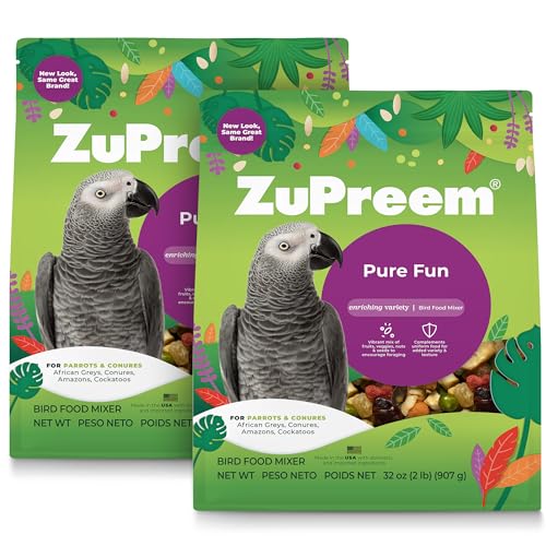ZuPreem Pure Fun Bird Food for Parrots & Conures, 2 lb (Pack of 2) - Blend of Fruit, FruitBlend Pellets, Vegetables, Nuts for Caiques, African Greys, Senegals, Amazons, Eclectus, Cockatoos