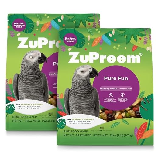 ZuPreem Pure Fun Bird Food for Parrots & Conures, 2 lb (Pack of 2) - Blend of Fruit, FruitBlend Pellets, Vegetables, Nuts for Caiques, African Greys, Senegals, Amazons, Eclectus, Cockatoos