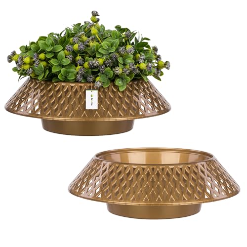 botle 2 ciotole per cimitero, rotonde, diametro 23 cm, in plastica, decorazione decorativa in oro lucido, decorazione traforata, composizioni floreali per fiori vivi e artificiali