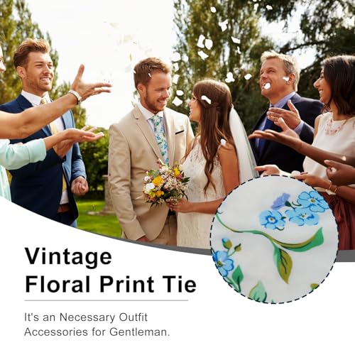 Image of Luckyvestir Mens Ties, Sage /Dusty Blue /Pink Floral Ties for Men, 2.76 inch Cotton Flower Necktie for Wedding /Groomsmen /Party