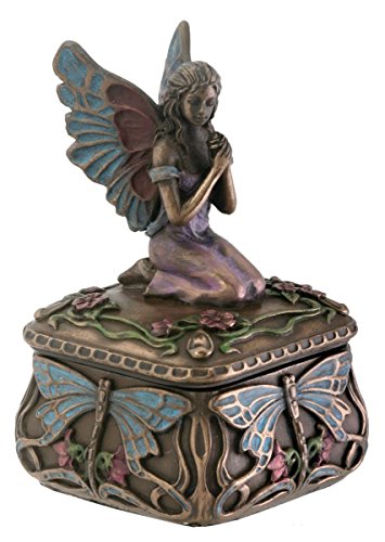 SUMMIT COLLECTION Art Nouveau Kneeling Fairy Jewelry Box with Dragonfly and Blooming Flower Decorations