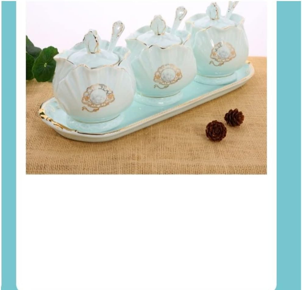 Condiment Can Ceramic Seasoning Jars Set Celadon Ware Seasoning Box Salt Shaker Sugar Shaker Hotel Spice Jar Storage Bottle Set，