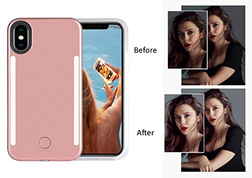 Wellerly iPhone Xs Max Case, LED Illuminated Selfie Light Cell Phone Case Cover [Rechargeable] Dual Light Up Luminous Selfie Flashlight Case for iPhone Xs Max 6.5inch (Rose Gold) - Thumbnail 7