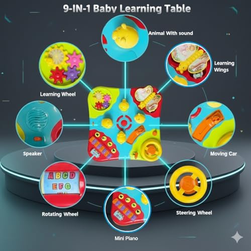 Image of Genie's Toy Bus Musical Learning Activity Table for Toddlers I Educational Development Centre with Piano, Shape Sorter, Driving Car, Light and Music I Interactive Play Station for 12+ Months